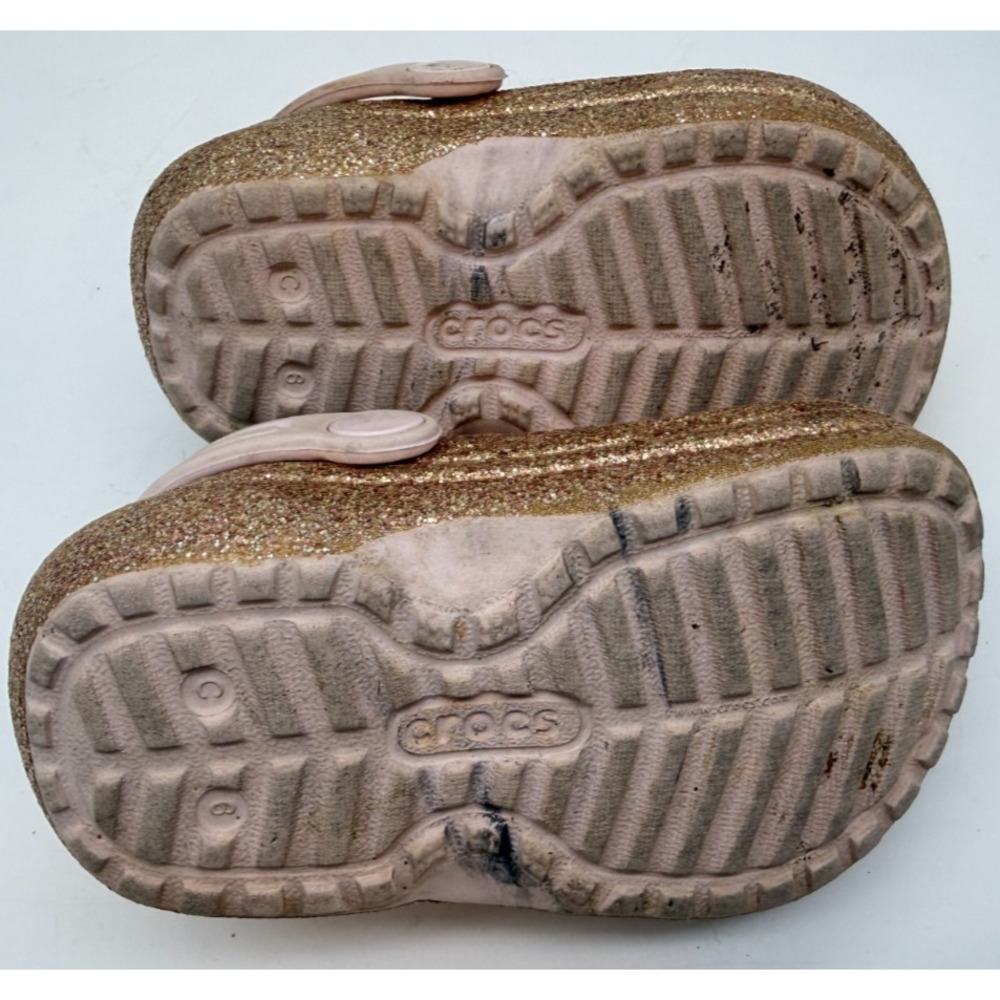 Crocs Classic Lined Clogs Gold Glitter Pink Cozy Fuzzy Toddler | Girl's Size 6 - Picture 9 of 12